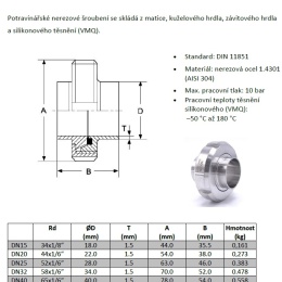 Kuželové hrdlo přivařovací dle DIN 11851| DN40 (40mm/1.5mm)