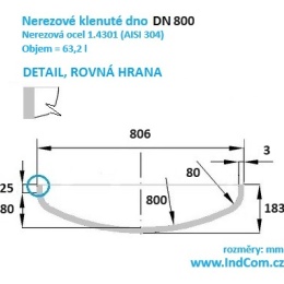 Nerezové klenuté dno| DN800 (806x3 mm), hrana rovná