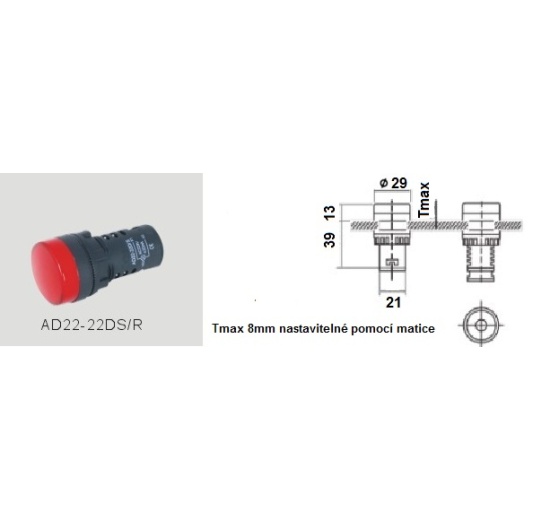 LED kontrolka AC 220 V červená - datasheet