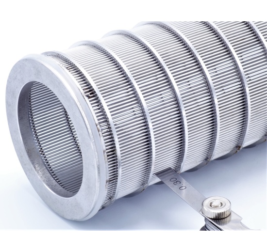 detail štěrbinového síta o průlině 0,3 mm pro filtr DN 65