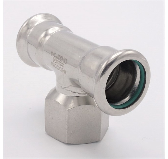 T-kus, lisovací F/F(závit vnitřní)/F 22_3/4"_22, nerez