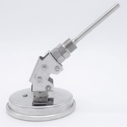 Celonerezový bimetalový teploměr s ponorným dříkem, závitový, úhlový přípoj