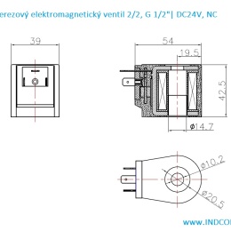 Nerezový elektromagnetický ventil 2/2, G 1/2" DC24V, NC