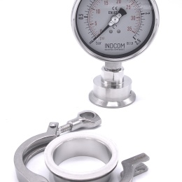 Celonerezový tlakoměr s oddělovací membránou CLAMP DIN 32676, číselník 100 mm | 0 - 2,5 bar