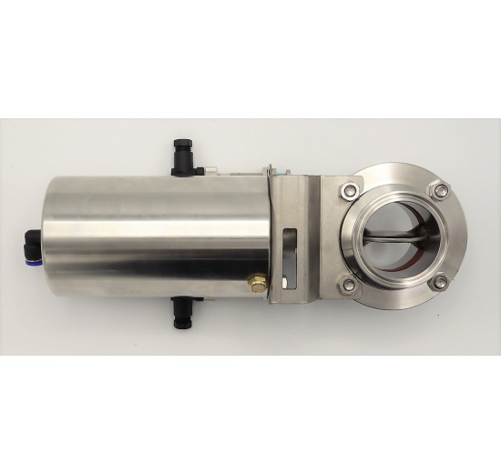 Nerezová klapka přímá, clamp typ C-C, s pneumatickým pohonem  DN50