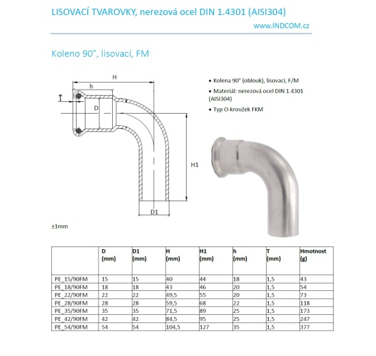 Koleno 90°, lisovací, F/M