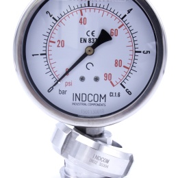 Tlakoměr s oddělovací membránou, potravinářské šroubení DIN 11851, číselník 100 mm,matice DN32, 0-6 bar