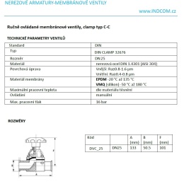 Ručně ovládané membránové ventily, clamp typ C-C