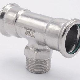 T-kus, lisovací F/M(závit vnější)/F 28_3/4"_28, nerezová ocel