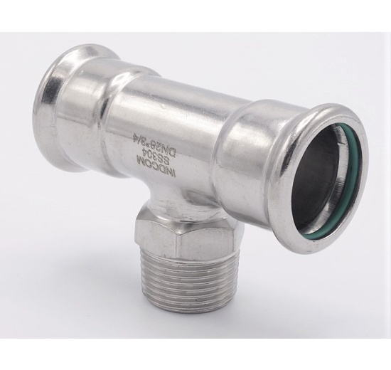 T-kus, lisovací F/M(závit vnější)/F 28_3/4"_28, nerezová ocel