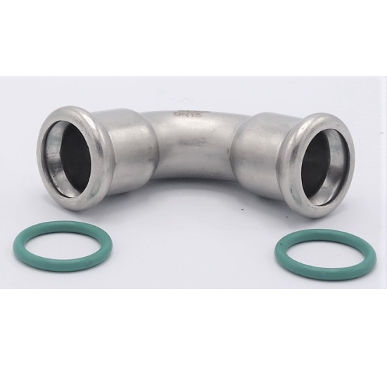 Koleno 90°, nerezové, lisovací, F/F 18 mm