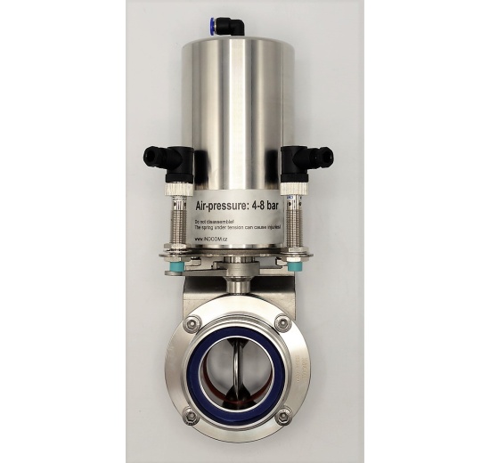 Nerezová klapka přímá DN50, závitová typ G-G, s pneumatickým pohonem