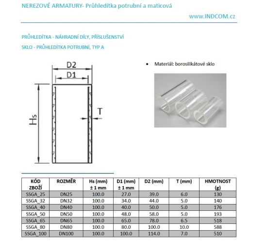 náhradní sklo průhledítka potrubní