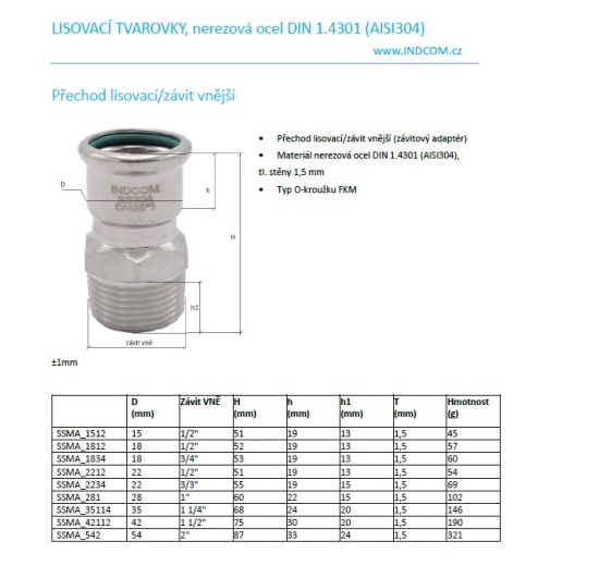 Přechod lisovací/závit vnější (závitový adaptér)