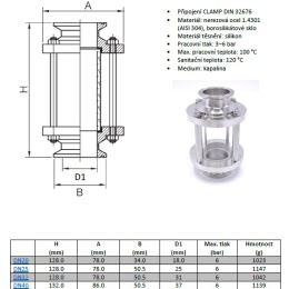 Průhledítko potrubní, clamp DN100, krátké