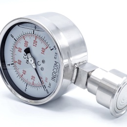 Celonerezový tlakoměr, číselník 100 mm s oddělovací membránou CLAMP do potravinářského a nápojového