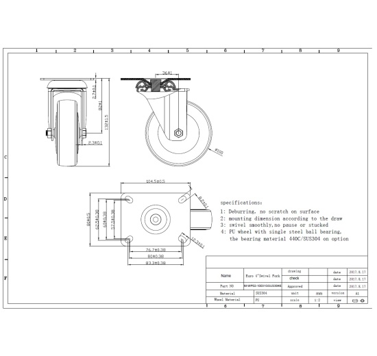 Kolečka transportní, otočná, nerezová, průměr 100 mm