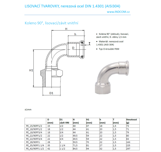 Koleno 90°, lisovací/závit vnitřní