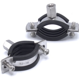 Objímka potrubní s gumovou vložkou EPDM, dvoušroubová, nerezová ocel 1.4301, M8_ 32-36 mm