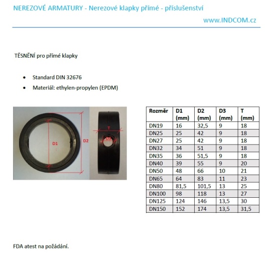 Těsnění ethylen-propylen (EPDM) - nerezová přímá klapka CLAMP DN25 + navařovací a závitová DN20 | označení DN25