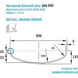 Nerezové klenuté dno| DN500 (506x3 mm), šikmá hrana