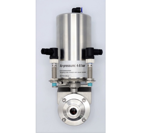 Nerezová klapka přímá DN20, clamp typ C-C, s pneumatickým pohonem