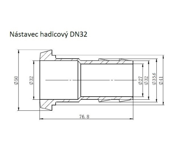 hadicový nástavec s kuželovým hrdlem DN32 rozměry