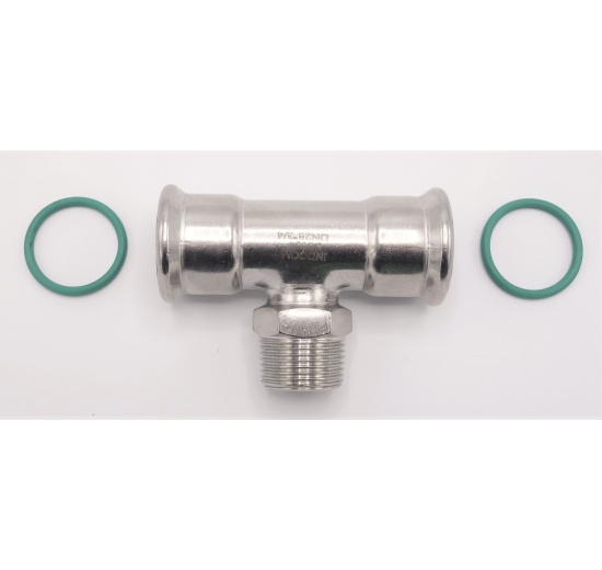 T-kus, nerezový, lisovací F/M(závit vnější)/F 28_3/4"_28