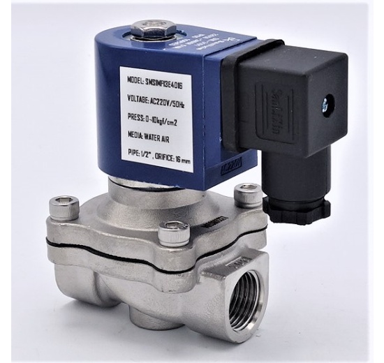 Nerezový elektromagnetický ventil 2/2, G 1/2", AC230V, NC