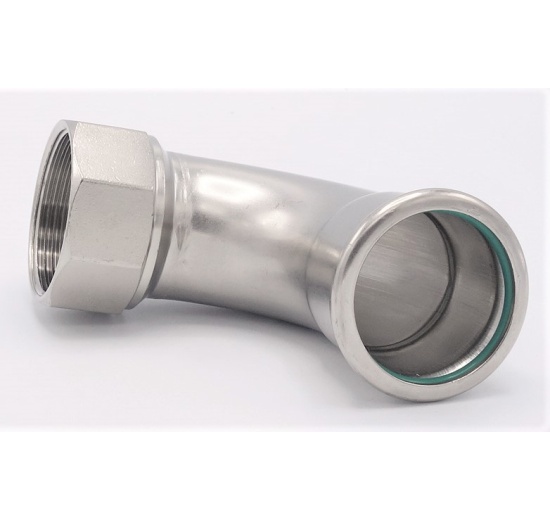 Koleno 90°, lisovací, F/závit vnitřní 42 mm_1 1/2", nerez