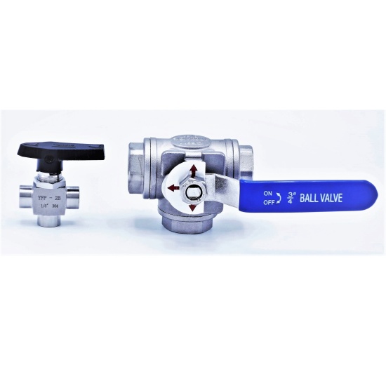 třícestný kulový závitový kohout a regulační třícestný mini ventil 1/8"