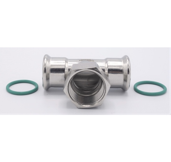 T-kus, nerezový, lisovací F/F(závit vnitřní)/F 28_1"_28