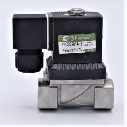 Nerezový elektromagnetický ventil 2/2, G 1/2", AC230V, NC, přímo řízený