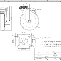 kolečka transportní, s brzdou, průměr 125mm