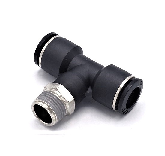 T kus otočný, závit dole - nástrčné šroubení z plastu