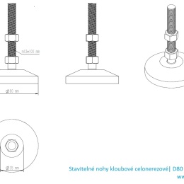 Stavitelné nohy kloubové celonerezové| D80 M12 100 mm_rozměry