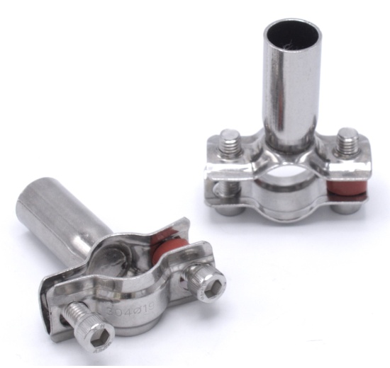 Objímka potrubní dvoudílná bez gumy, dvoušroubková, nerezová ocel 1.4301_19-22 mm