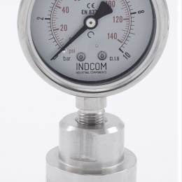 Celonerezový tlakoměr s oddělovací membránou CLAMP DIN 32676, 63mm | 0-10 bar, (clamp-50,5mm)