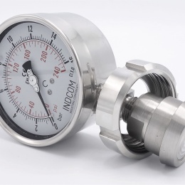 Tlakoměr s oddělovací membránou, potravinářské šroubení DIN 11851, číselník 100 mm,matice DN40| 0-16 bar