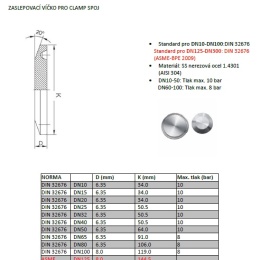 Zaslepovací víčko pro CLAMP spoj  Spojení CLAMP DIN 32676 Potrubní armatury a díly Indcom, Humpolec