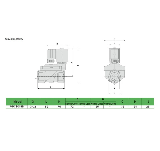 Nerezový elektromagnetický ventil 2/2, G 1/2", AC 24V, NC, přímo řízený