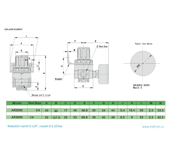 AR2000-02-G1/4 redukční ventil - rozměry