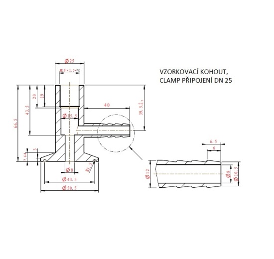 Nerezový vzorkovací ventil,kohoutek, clamp připojení DN25 (K50.5)
