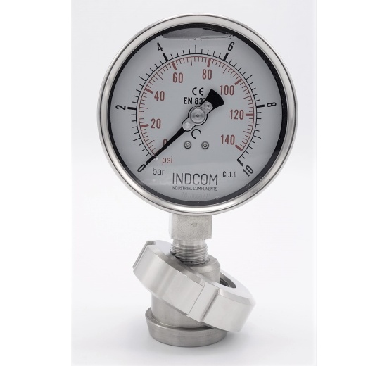 Tlakoměr s oddělovací membránou, potravinářské šroubení DIN 11851, číselník 100 mm,matice DN40 0-10 bar