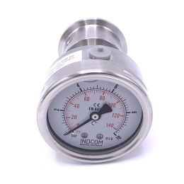 Tlakoměr, číselník 63 mm (zadní připojení), s oddělovací membránou-CLAMP DIN 32676, límeček 50.5 mm