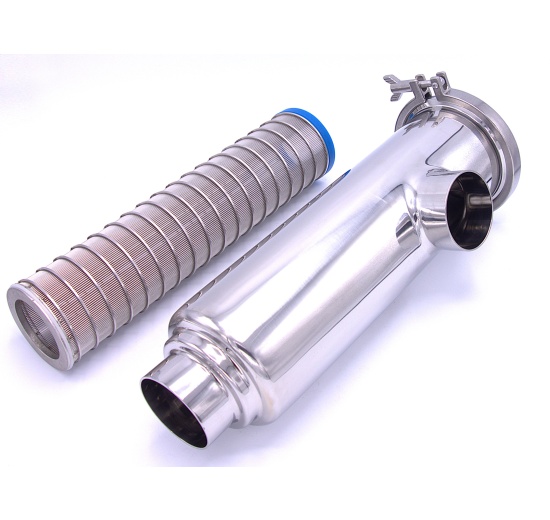 Trubkový filtr rohový | typ navařovací, DN65 (70,0 mm/2 mm)| vnitřní filtrační štěrbinové síto 0,5 mm