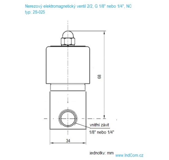Nerezový elektromagnetický ventil 2/2, G 1/4", DC24V, NC