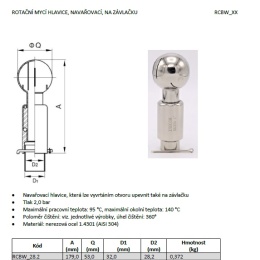 Rotační mycí hlavice, navařovací, na závlačku