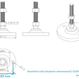 Stavitelné nohy kloubové celonerezové D100 M16 100 mm
