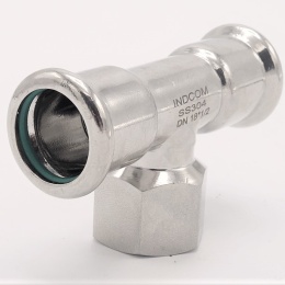 T-kus, lisovací F/F(závit vnitřní)/F 18_1/2"_18, nerezová ocel